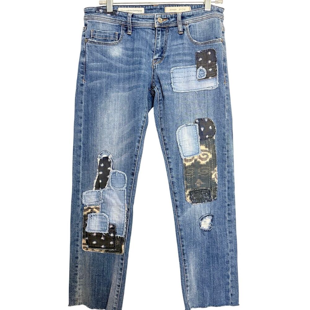 Anthropologie Pilcro Hyphen Jeans 27 Patchwork Distressed Boyfriend Boho